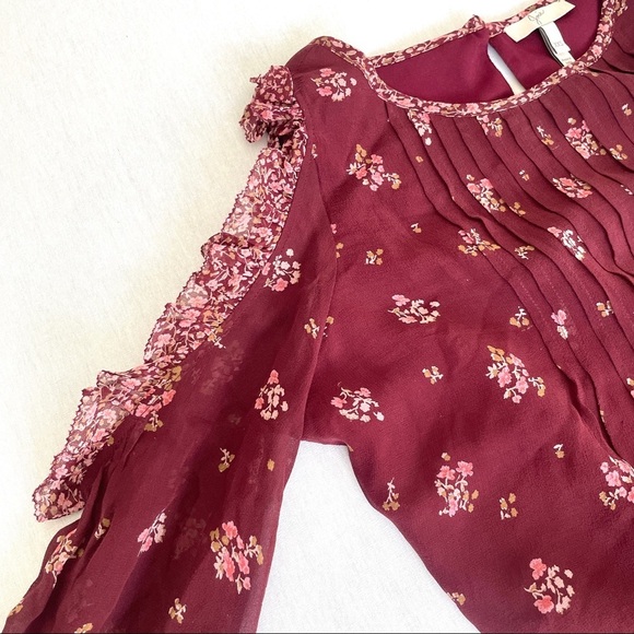 JOIE Arleth Cold Shoulder Floral Silk Dress In Deep Verbena - Picture 9 of 11